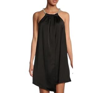 Badgley Mischka Belle Julier Stretch Satin Halter Neck Sleeveless A-Line Dress